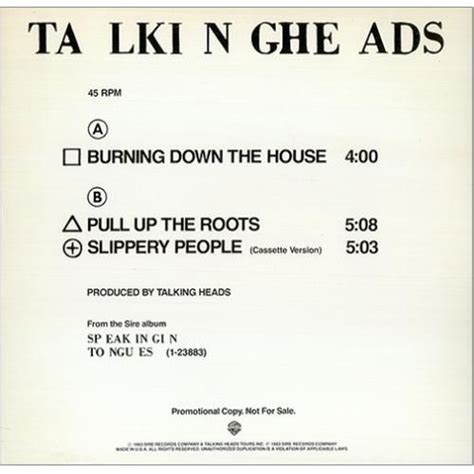 Talking Heads Burning Down The House US Promo 12 Vinyl Single 12 Inch