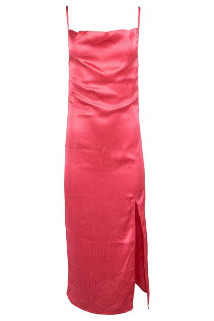 Heartbreak Satin Cowl Neck Midaxi Slip Dress In Pink Swirl Print