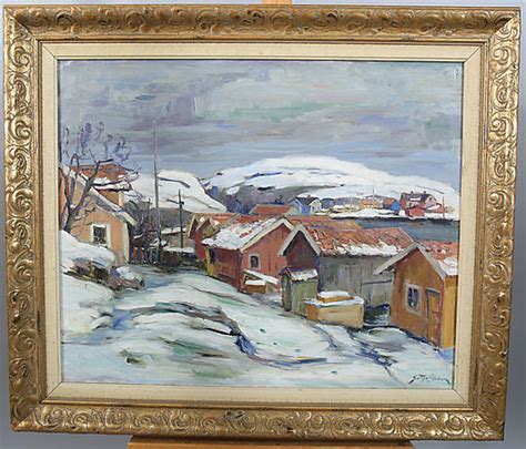 Gottfrid Olsson Oil On Board Fishing Cabins In The Winter Signed