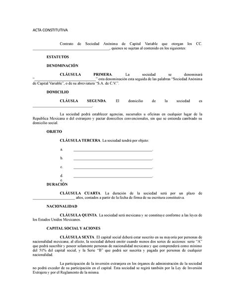 Acta constitutiva de sociedad anónima de capital variable 3 ACTA