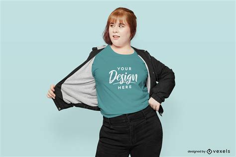 Plantilla Psd Editable De Mujer Con Maqueta De Camiseta De Chaqueta Negra