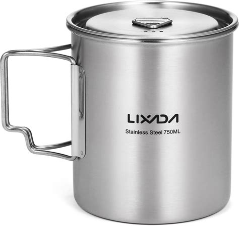 Lixada Camping Cup Pot 750ml Stainless Steel Water Cup Mug With