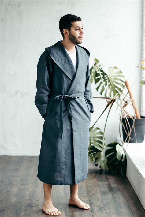 Linen Robe Robe for Men Hooded Robe Mens Robe Robe With - Etsy