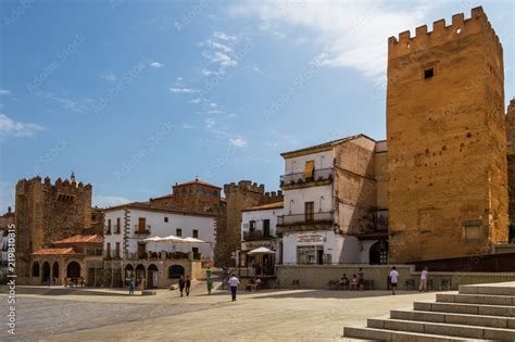 Plaza Mayor Of Caceres In A Beautiful And Sunny Day Monumental Walled