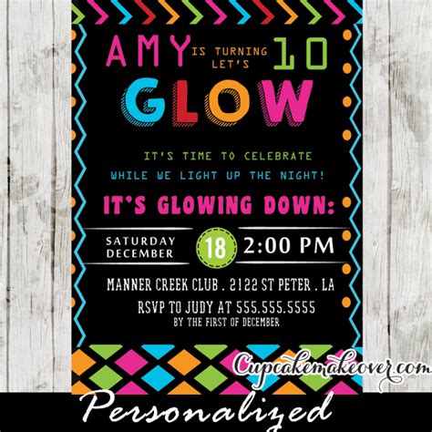 Glow In The Dark Dance Party Invitations Girls Neon Colors Cupcakemakeover