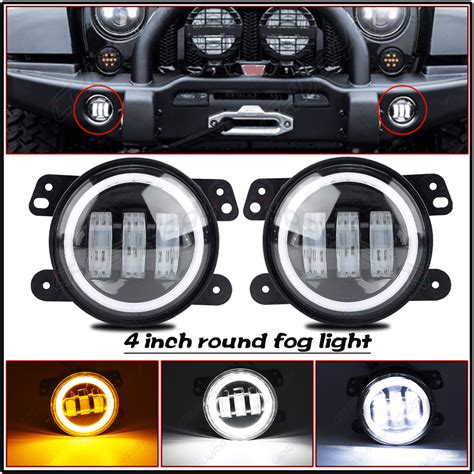 Inch Round W Led Fog Lamp Drl Amber Angel Eye Piece Walmart