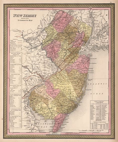 New Jersey 1846 Mitchell Old State Map Reprint Old Maps