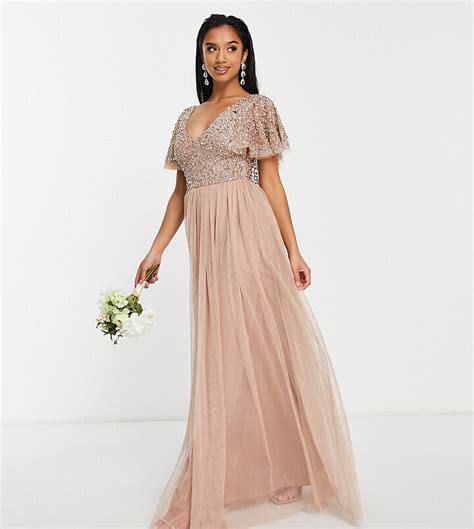 Beauut Petite Bridesmaid Embellished Bodice Maxi Dress With Flutter