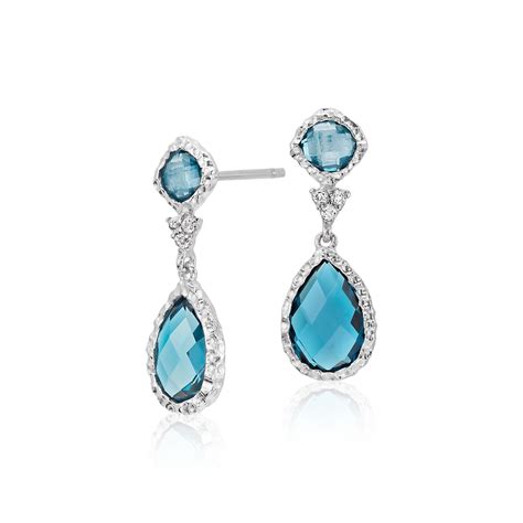 London Blue Topaz And White Topaz Dangle Earrings In Sterling Silver