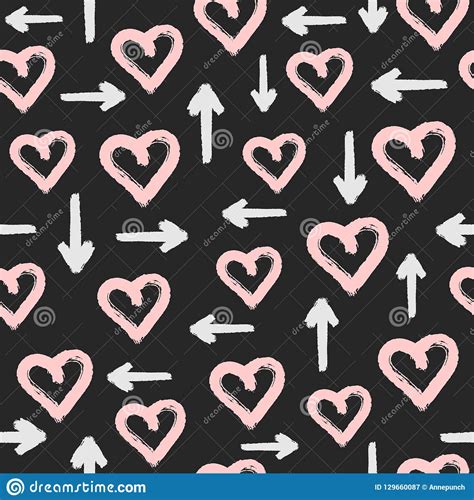 Seamless Pattern With Hearts And Arrows Drawn By Hand With Watercolour