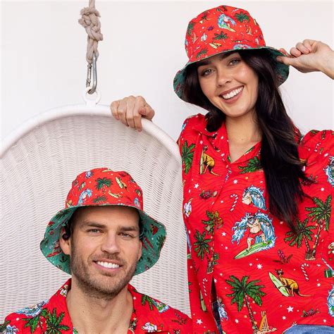 Aussie Christmas Red Xmas Bucket Hat Reversible Print Island Style