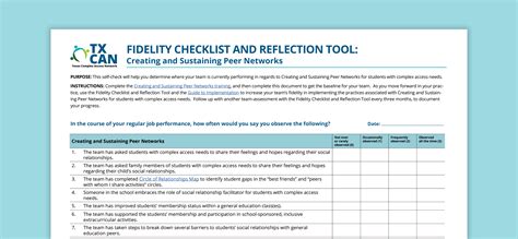 Fidelity Checklist And Reflection Tool Creating And Sustaining Peer