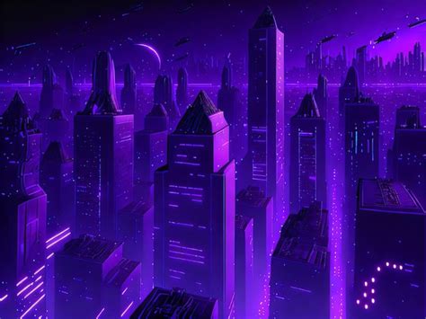 Un Paisaje Urbano Cyberpunk Morado Con Un Fondo Morado Foto Premium