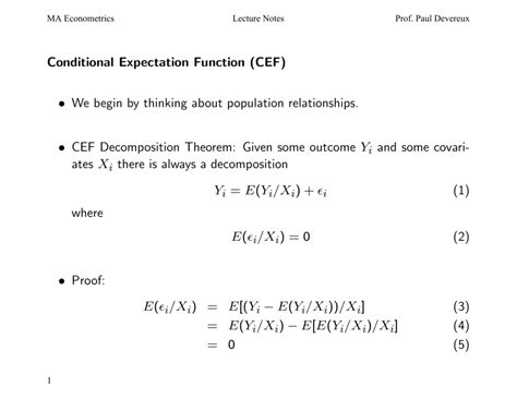 Conditional Expectation Function Cef We Begin By Thinking