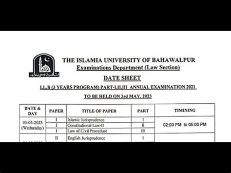 IUB LLB Part 1 2 3 Supplementary Date Sheet 2023 YouTube