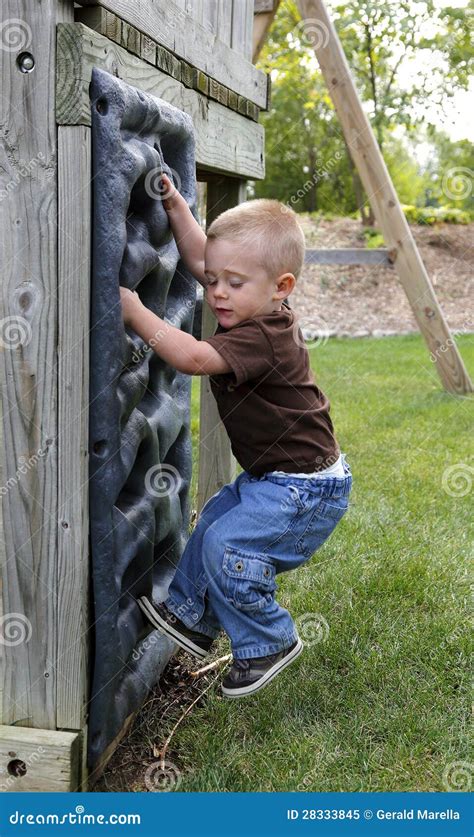 Toddler Playing On Climbing Wall Stock Image Image Of Fitness