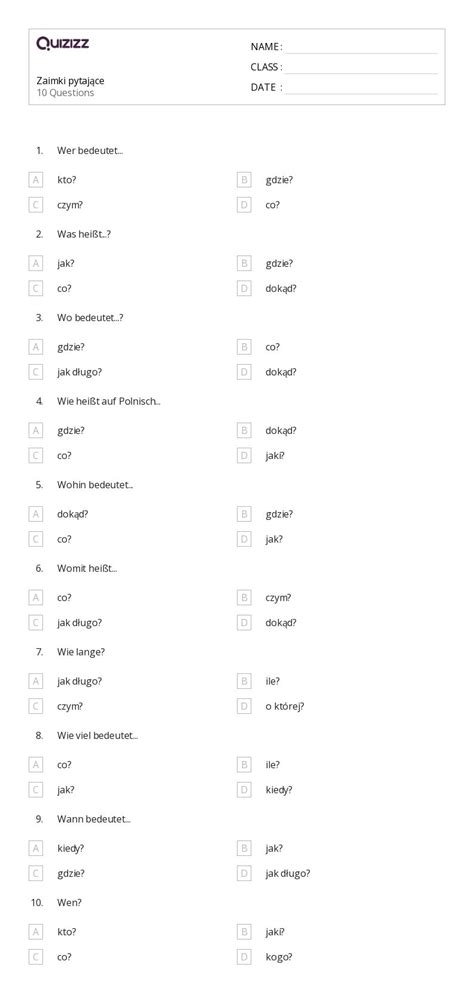 Ponad 50 Zaimki Arkuszy Roboczych Dla Klasa 4 W Quizizz Darmowe I Do