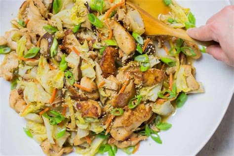 Paleo Chicken Stir Fry With Cabbage And Shiitake Whole30 Keto Easy