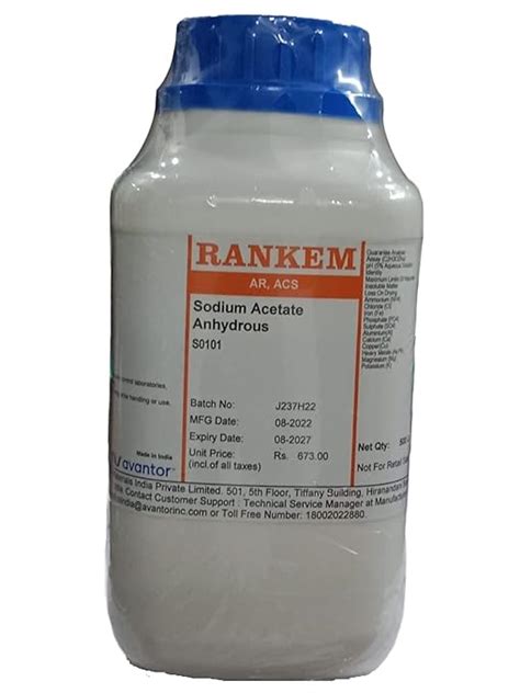 Rankem Sodium Acetate Anhydrous Ar Acs Grade Gm Cas