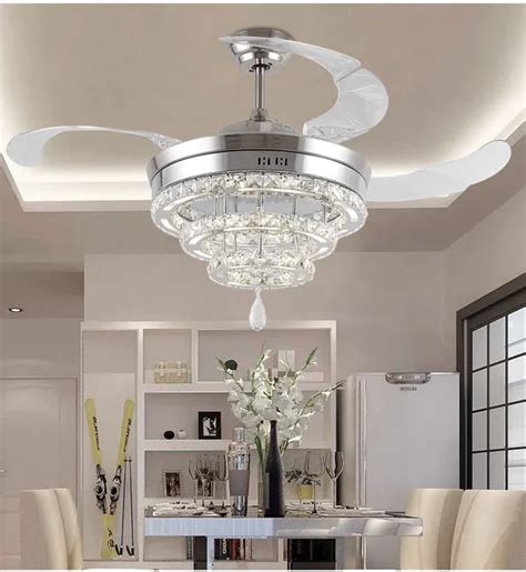 LED invisible K9 ceiling crystal fan light restaurant fans lamp ceiling ...