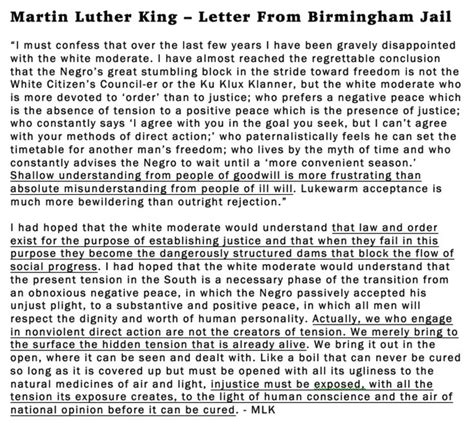 Martin Luther King Letter From Birmingham Jail Excerpt MLK Letter