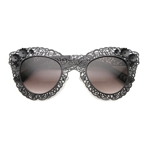 Womens Elegant Oversize Metal Lace Cat Eye Sungasses Zerouv