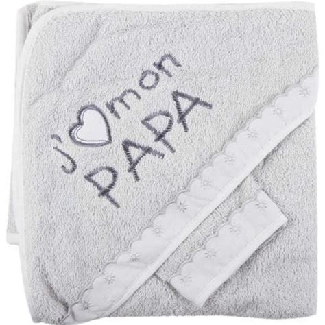 Parure de bain bébé J aime mon papa Gris 70x70 cm éponge 90