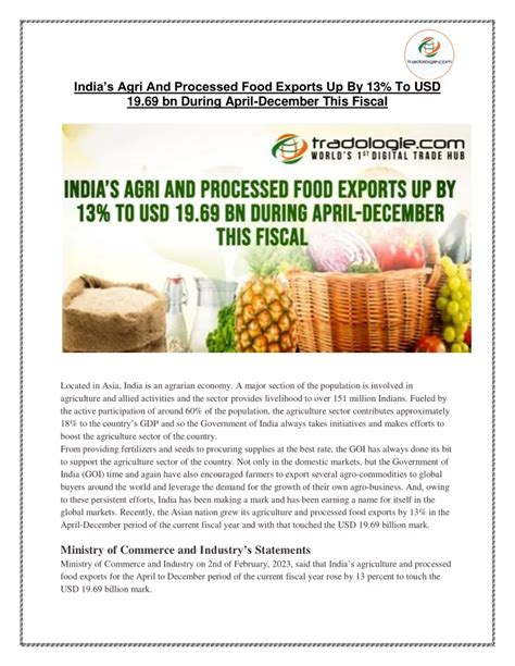 PPT Indias Agri And Processed Food Exports Up By 13 To USD 19 69 Bn