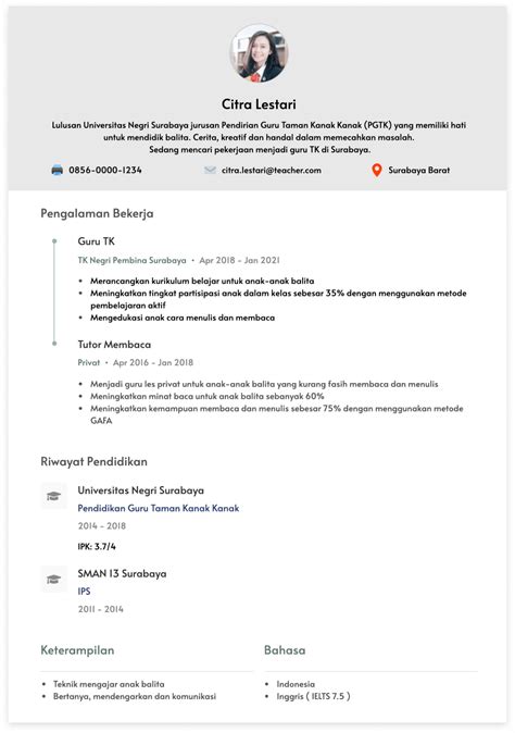 Contoh Cv Lamaran Organisasi Guru Paud Yang Imagesee Riset