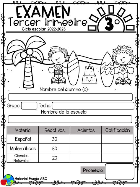 3º Grado Examen Tercer Trimestre Ciclo Escolar 2022 2023 Página 1 Imagenes Educativas