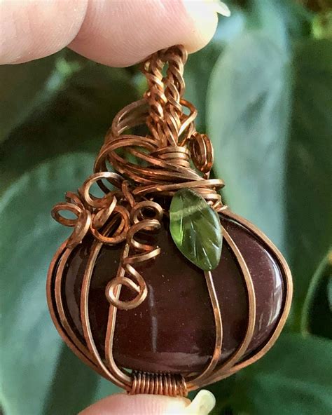 Mookaite Jasper Pumpkin Pendant Wrapped In Oxidized Copper Wire Etsy