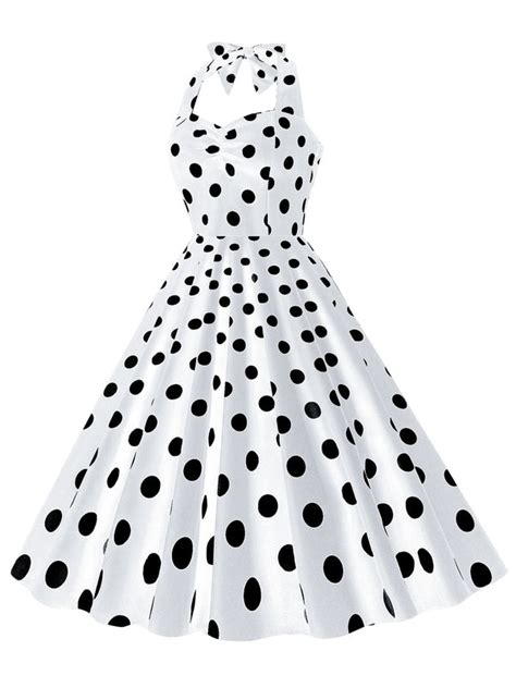 1950s Polka Dot Halter Swing Dress Retro Stage