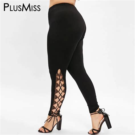 Plusmiss Plus Size 5xl High Waist Skinny Sexy Lace Up Leggings Women