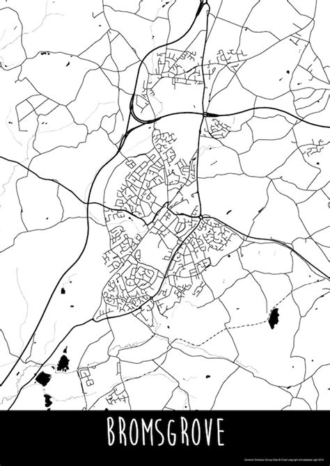 bromsgrove town england art map roads print  places