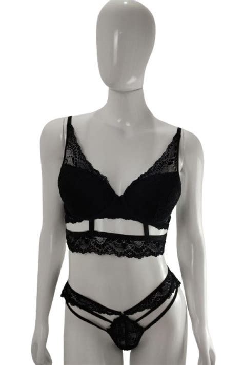 Conjunto de Lingerie Top Bojo Detalhes e Calcinha Fio Dental Arzzani Moda Íntima