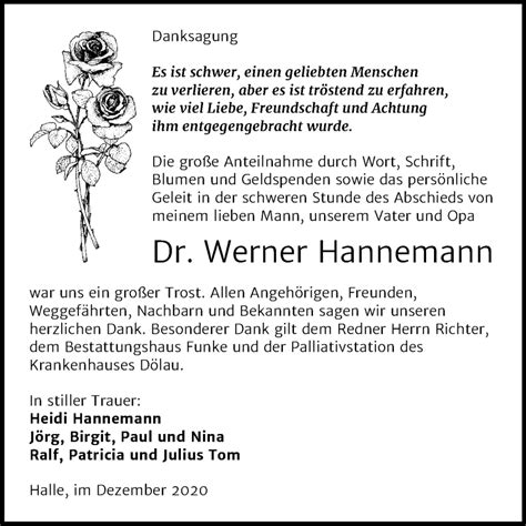 Traueranzeigen Von Werner Hannemann Abschied Nehmen De