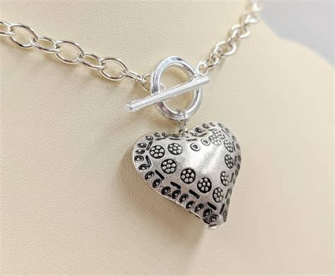 925 Sterling Silver Heart Toggle Necklace Heart Toggle Puffy Etsy Uk