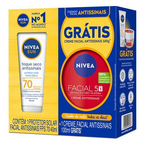 Kit Nivea Sun Protetor Solar Antissinais FPS70 Creme Facial