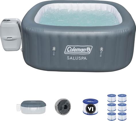 Coleman SaluSpa Air Jet Person Inflatable Hot Tub Spa Gray With Bestway SaluSpa E
