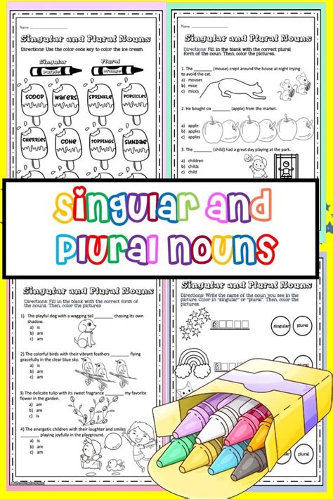 Grades 1 2 Coloring Worksheets Bundle Singular And Plural Nouns 4 Worksheets Singular And