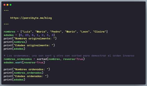 Ordenar Listas En Python Parzibyte S Blog