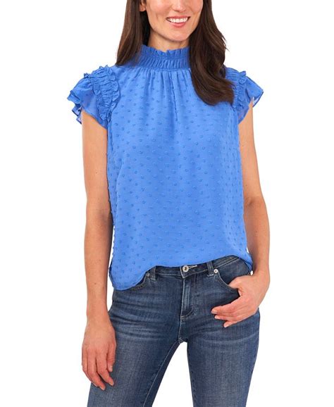 Cece Womens Ruffled Flutter Sleeve Mock Neck Blouse Macys