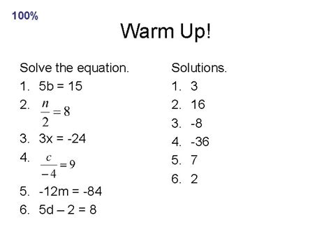 100 Warm Up Solve The Equation 1 5