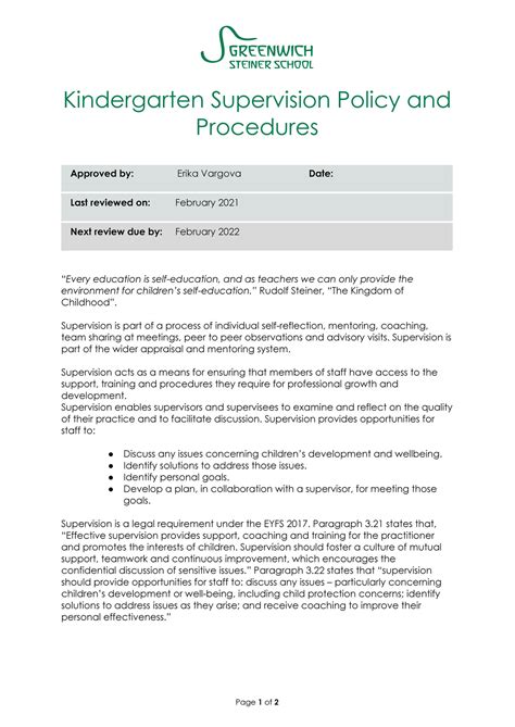 Greenwich Steiner School Early Years Supervision Policy Page 1 Created With