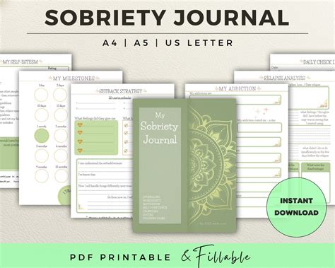 Sobriety Journal Addiction Recovery Worksheets Relapse Etsy