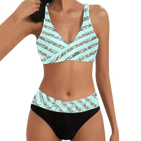 TAIAOJING Women High Cut Bikini Sets SequinPrinted Bikini Sexy Push Up