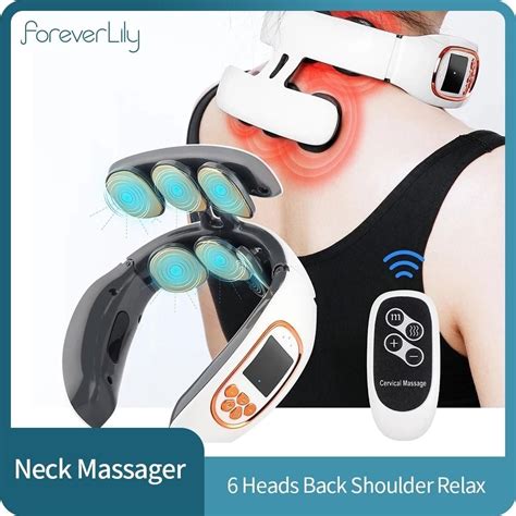 6 Heads Smart Electric Neck And Back Pulse Massager Tens Wireless Heat