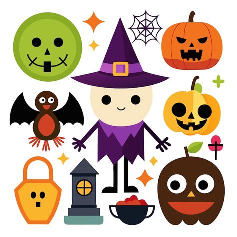 premium vector cute halloween characters set  pumpkins witch  bat