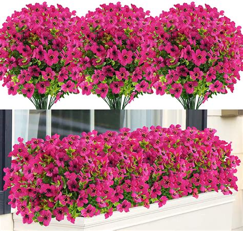 Sinhoon 12 Bundles Artificial Flowers UV Resistant Fake Plants Outdoor