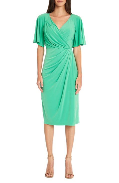 Maggy London Flutter Sleeve Faux Wrap Dress In Green Lyst